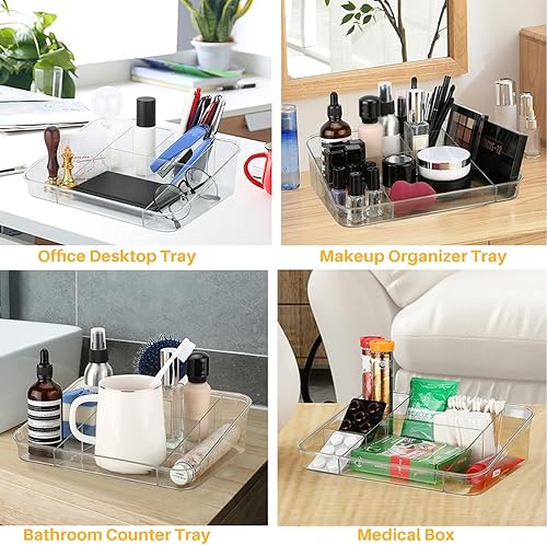 Miniatura 10 de SUNFICON Bandeja organizadora de maquillaje, vitrina de cosméticos, soporte de almacenamiento de artículos de papelería de oficina, unidad de