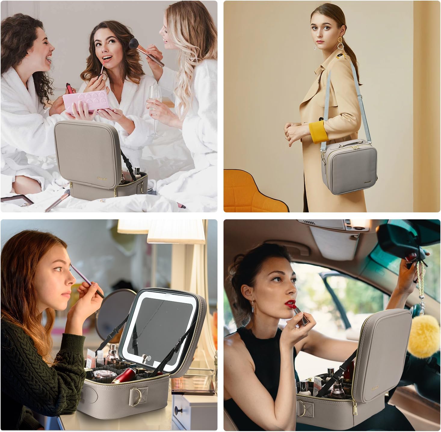 Mocado Travel Makeup Bag with LED Lighted Mirror,Travel Makeup Organizer,Makeup Case with 3 Color Lighted Setting and 10x Magnifying Mirror,Portable Storage and Adjustable Dividers Makeup Box(Grey) - Image 7