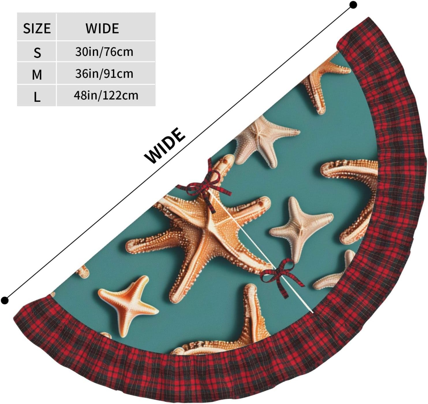 Sea Shell Starfish 36 Inches Christmas Tree Skirt with Red and Black Plaid Border Tree Skirt Decor for Xmas Decorations
