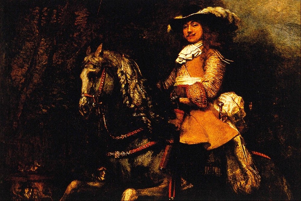 Pintura Frederick Rihel a caballo Rembrandt mate con marco marrón para decorar tu despacho