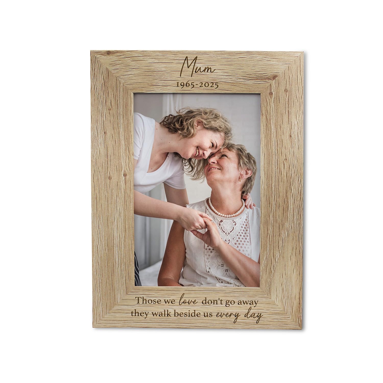 Ebuygb Beige Personalised Mum Memorial Photo Frame, 4X6 Inches, Wooden Frame, Engraved Remembrance Picture Frame, 14 X 19 Cm