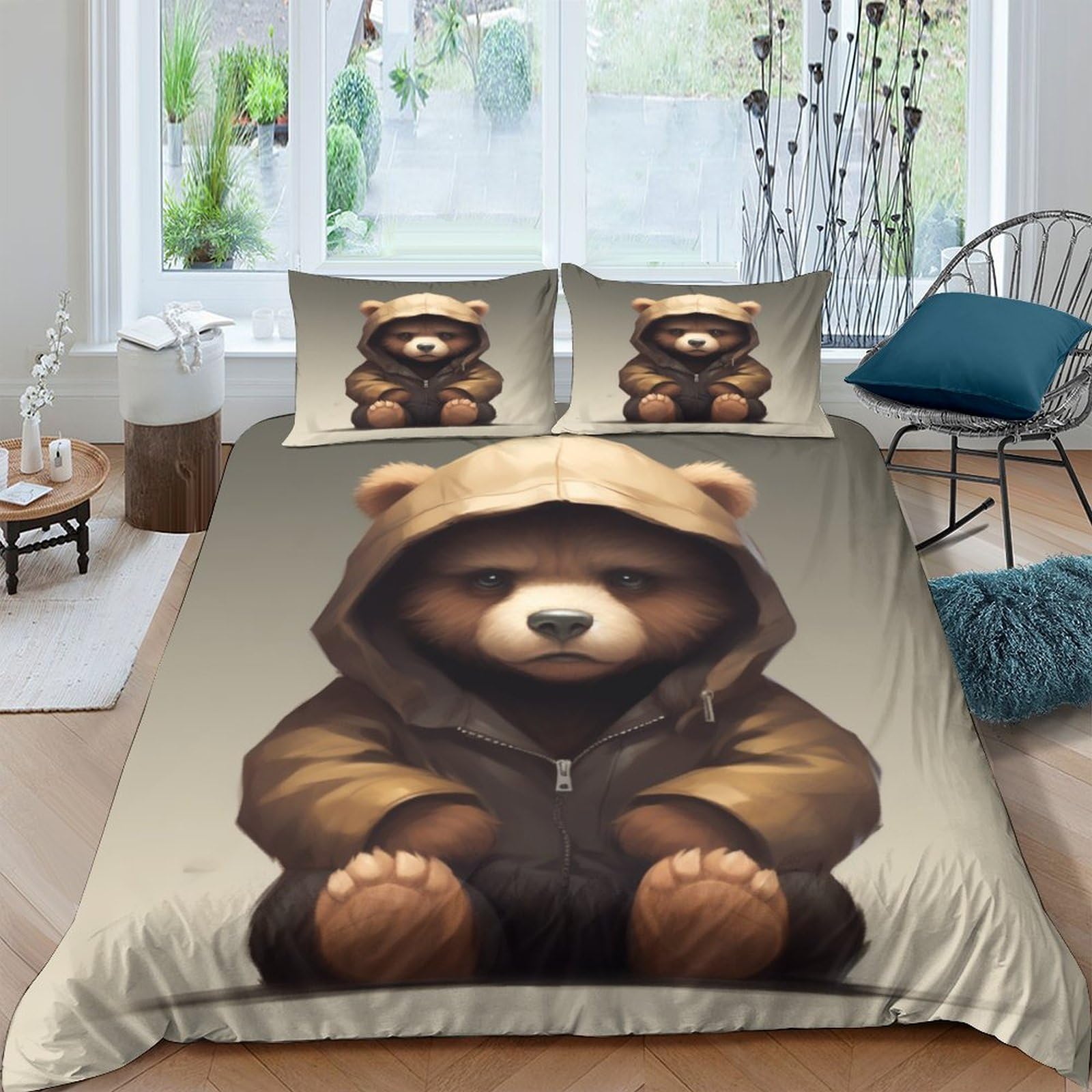 VUDBELAFC Grizzly Bear Duvet Cover Sets 3 PCS Hotel Quality Quilt Cover Bedding Set Bed Covers with Pillowcases with Zipper Closure Ultra Soft Anti Allergic Microfiber King（220x240cm）