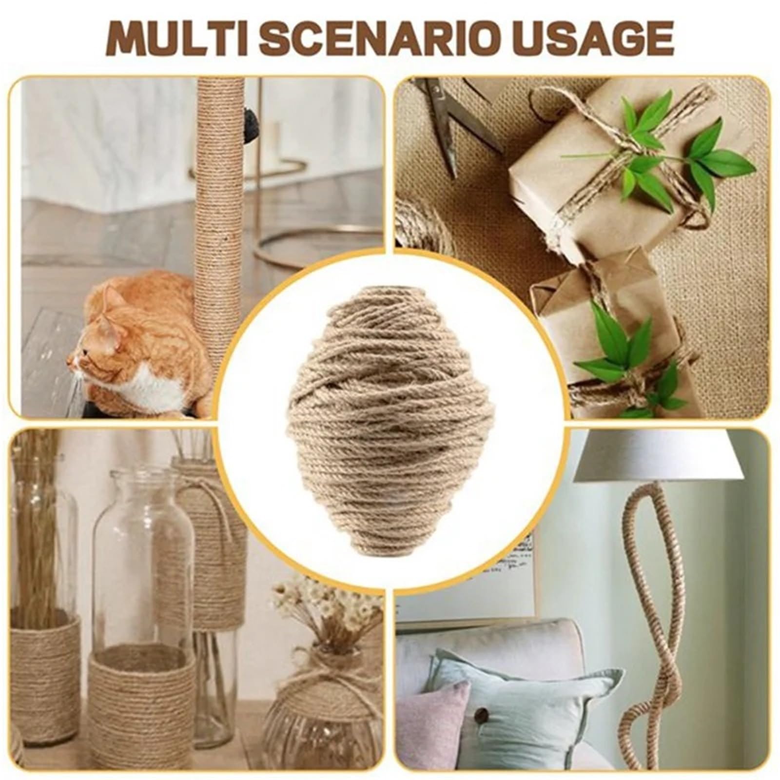 Corda Canapa Naturale Spago da 5 mm, corda di iuta naturale intrecciata 328 piedi, for giardinaggio fai te, artigianato, raggruppamento tiragraffi for gatti, decorazioni for la casa