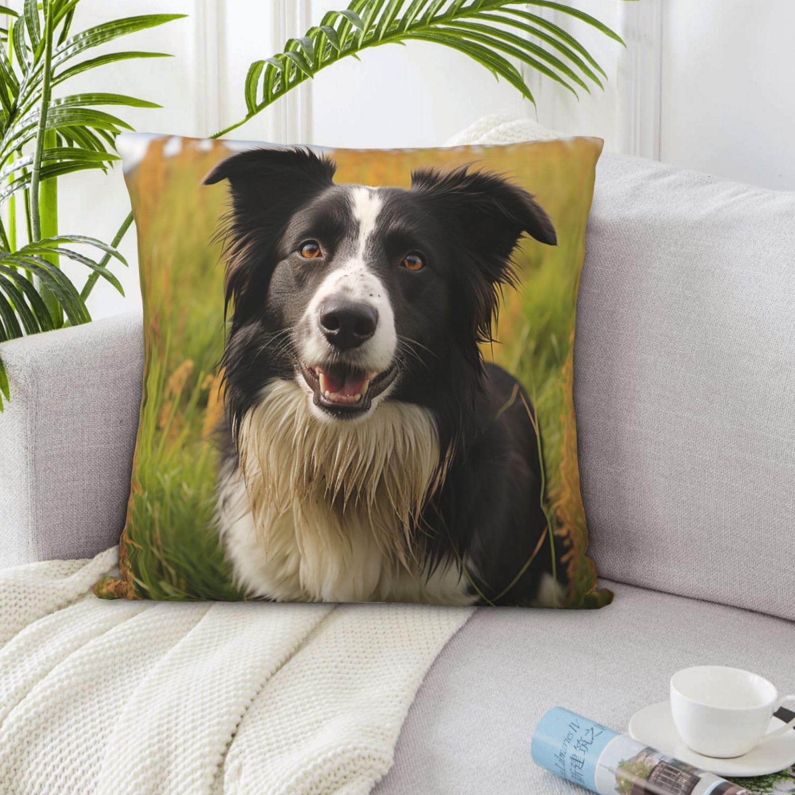 Qvueagrisj White Throw Pillow Covers Mohado Border Collie Dog Pillow Cases Double Sided Couch Pillow Covers Decorative Throw Pillow Cover For Living Room Christmas Cushion Case For Sofa Couch Bed 16"X16"