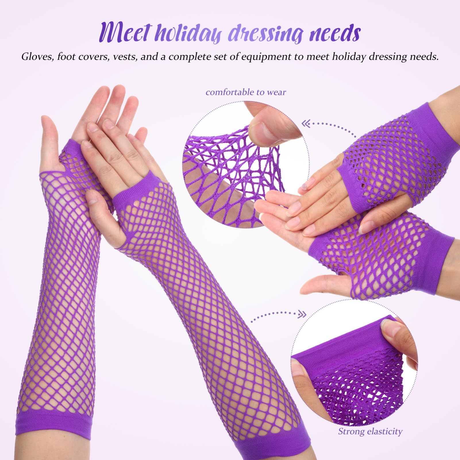 Abaodam 80S Retro Party Dress up Set for Women Fishnet Vest Gloves and Leg Warmers Breathable Festival Outfit for Carnival Themed Costume for Dance and Fancy Dress - Image 3