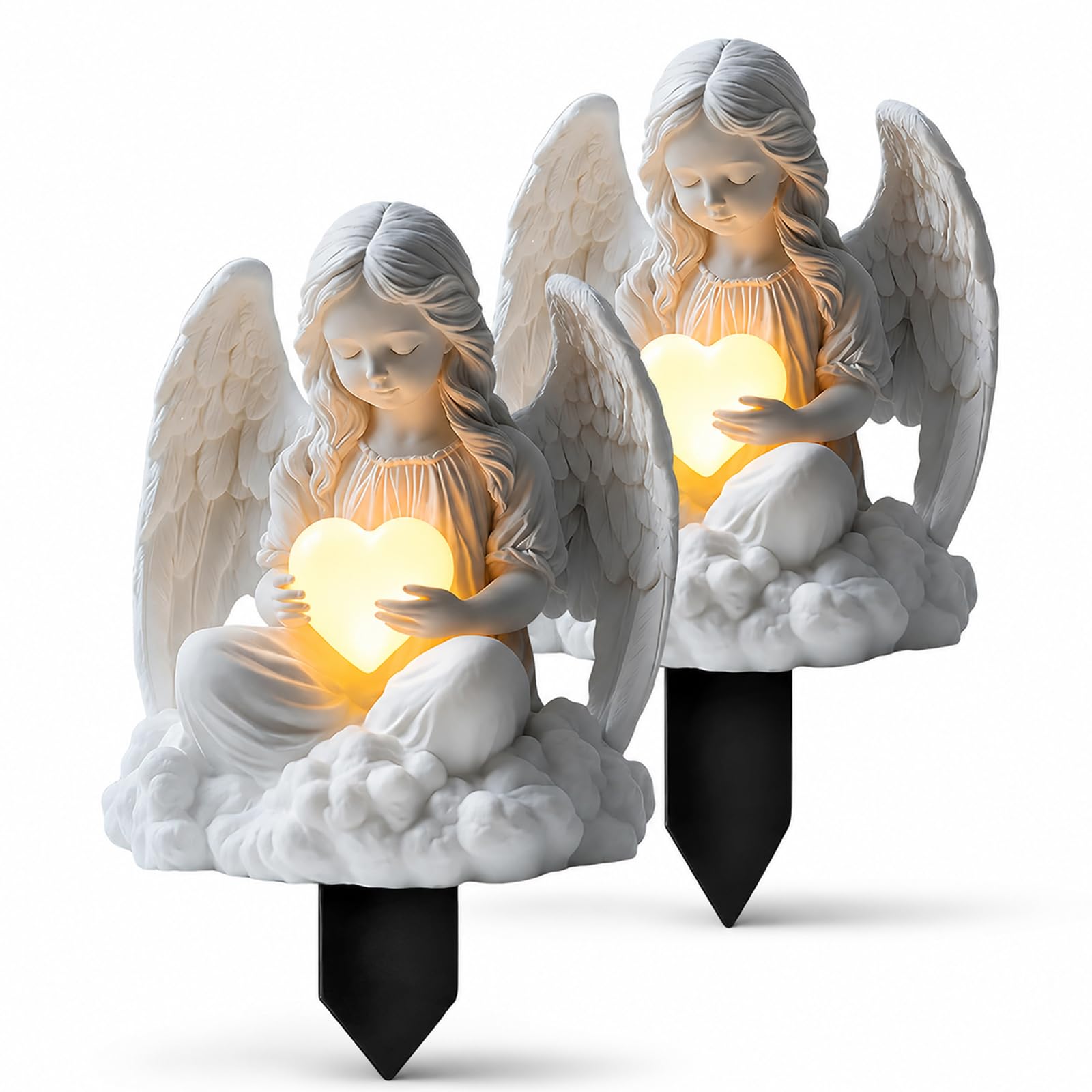 GZGRYTRC 2PCS Grave Ornaments, Memorial Garden Ornaments, Grave Decorations(White Angel)