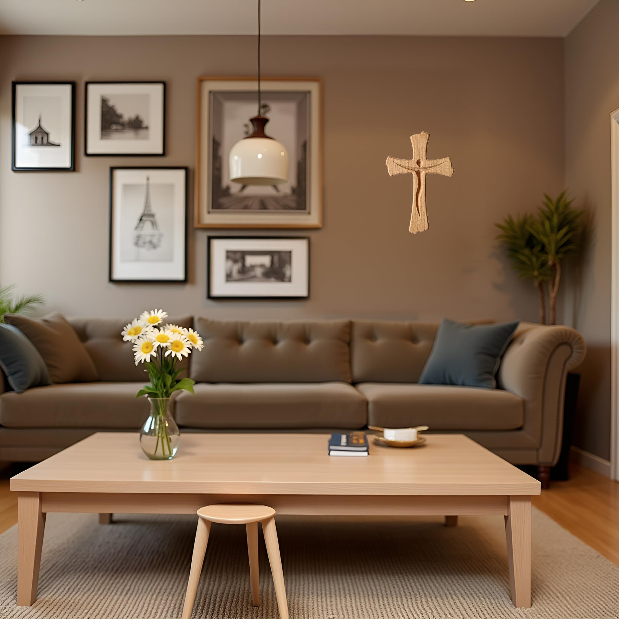 Kaltner Präsente Geschenkidee - Wandkreuz Echtholz Buche Holz Kreuz Kruzifix für die Wand modern (Höhe 35 cm)
