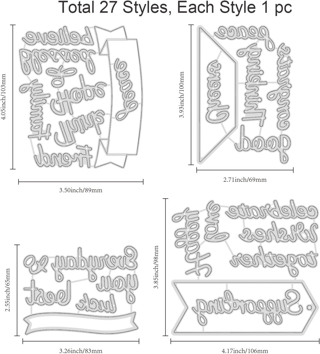 INFUNLY 27pcs Words Cutting Die Metal Dies Cut Daily Languages Embossing Stencil Template for DIY Paper Art Craft Scrap-Booking Photo Album Decor - Image 3