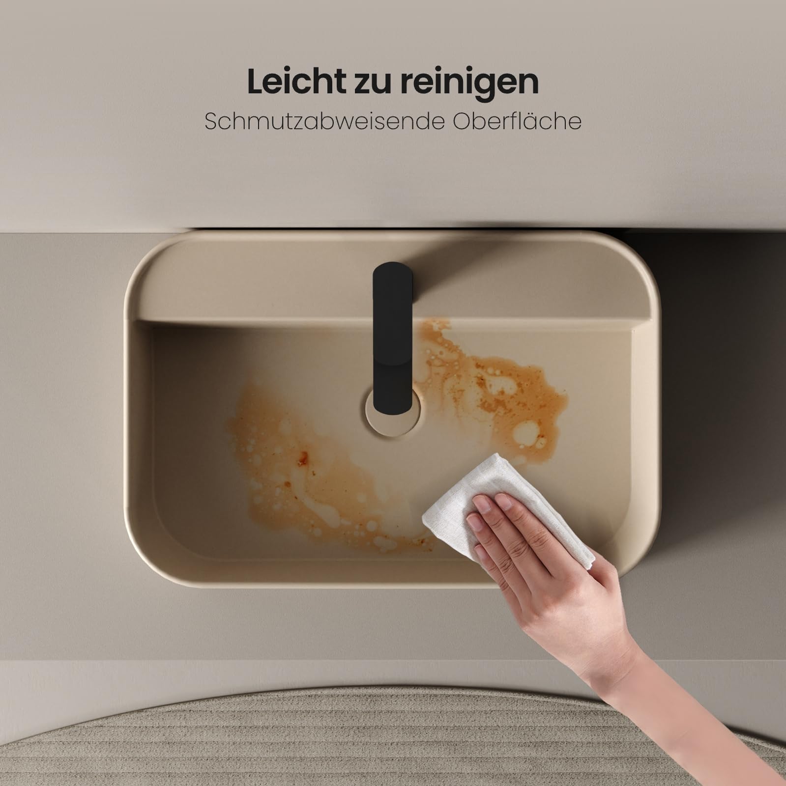 EMKE Lavabo de salle de bain - Lavabo à poser - Beige pâle mat - 60,3 x 40,1 x 11 cm - En céramique - Pour salle de bain et WC d'invités - Rectangulaire - Lavabo suspendu de qualité supérieure