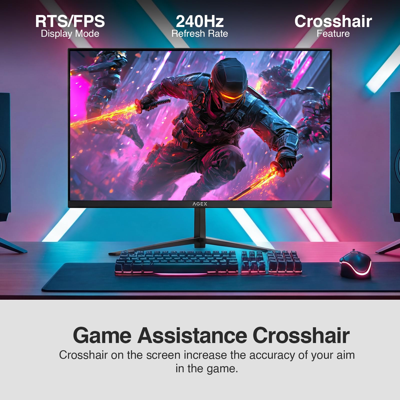 24 Inch 240Hz Gaming Monitor, IPS Panel MPRT 1ms, Full HD 1080P, 300cd/m² Brightness, Adaptive Sync, Crosshair, DP1.4 & HDMI2.0, Black - 3