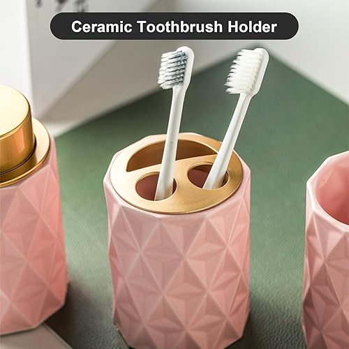 Miniatura 6 de Simcat Juego de accesorios de baño, juego de 4 piezas de accesorios de baño de cerámica con dispensador de jabón y soporte para cepillos de dientes,