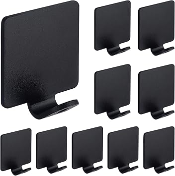 Amazon Brand - Umi Ganchos Adhesivos Para Pared Toallero Gancho Adhesivo Acero Inoxidable SUS304 10 Piezas Percha Baño Negro Mate, A4068DM-BK-P10