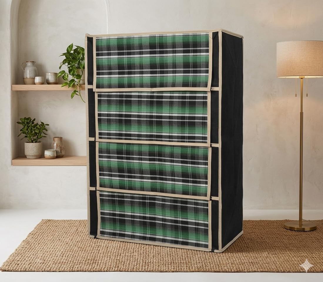 Shoe Rack Fabric Cover Only for 4 Layer Rack | Dustproof Flap| Easy to clean Washable | Portable Shoe Organizer cover only 4 shelf (Green)-picture-13