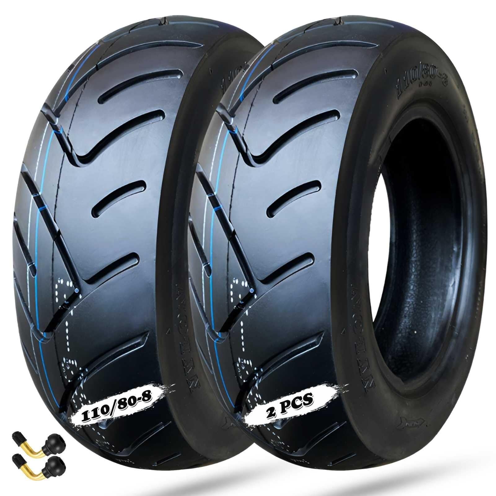 2PCS 110/80-8 Opon Tubeless dla Elektrycznego Skutera i Motocykla, Głęboki Wzór Bieżnika, Odporny na Przebicia i Pęknięcia, do Przedniego i Tylnego Koła, Wysoka Nośność