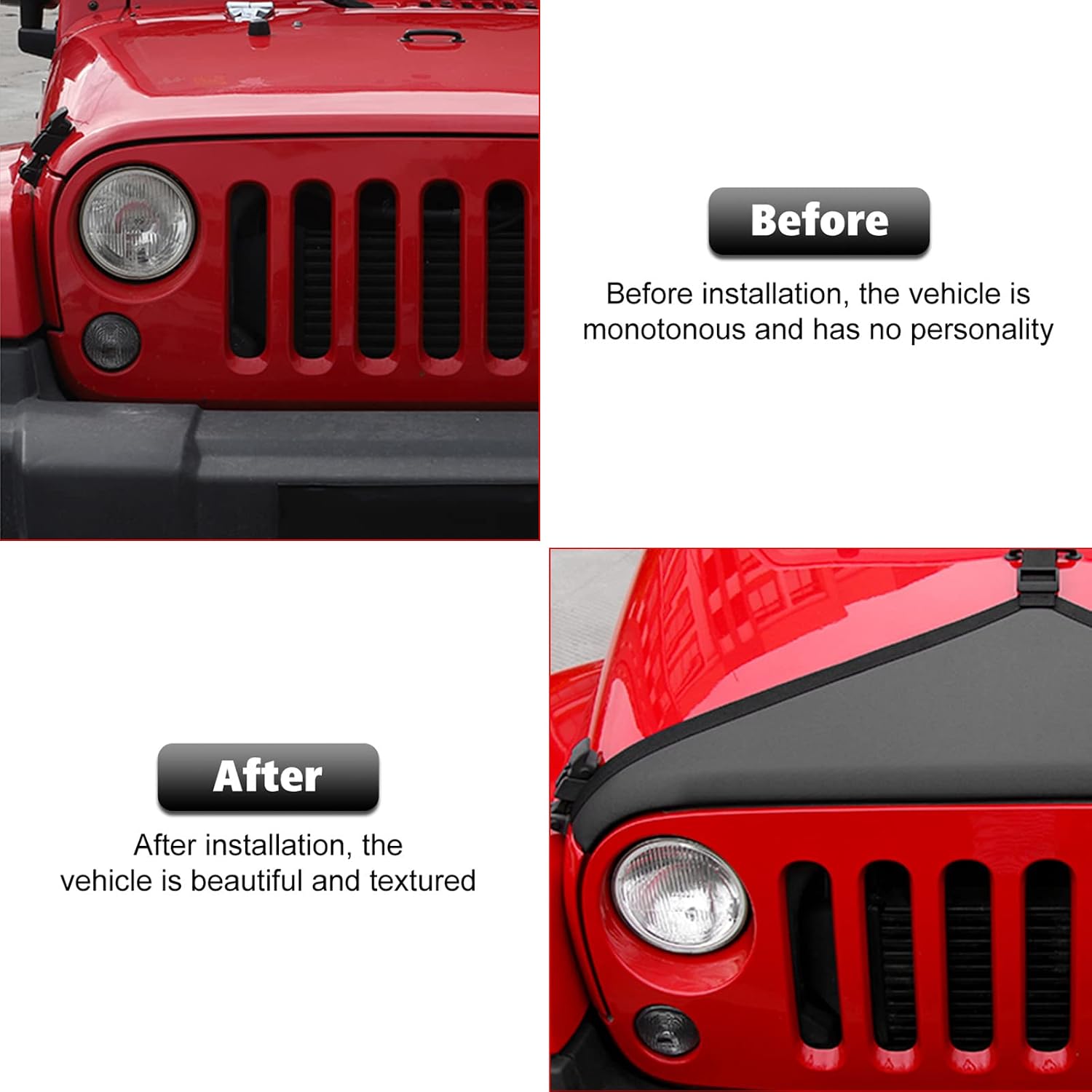 RT-TCZ Engine Hood Bra Cover T-Style Sunproof Protector for Jeep Wrangler JK 2007-2017 (Black)