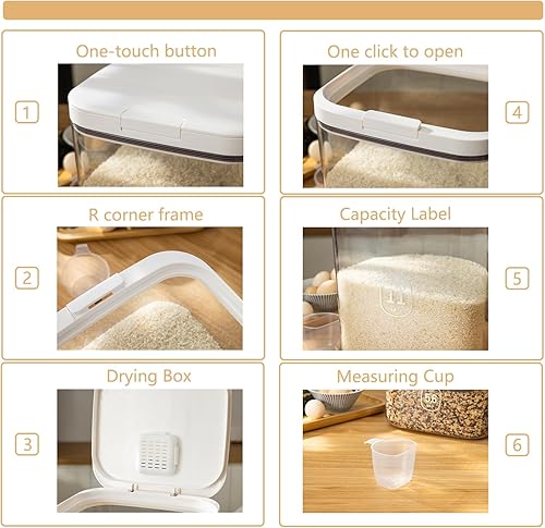 Miniatura 4 de Dispensador de harina de 10 libras  5 L5 cuartos de galón 11.0 lbs de almacenamiento de contenedores de arroz para alimentos y cereales,