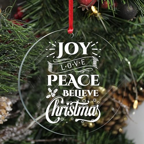 Miniatura 7 de Adorno de acrílico en blanco con cita de Navidad, Alegría Amor Paz, adorno de cristal acrílico personalizado con agujero, recuerdo religioso de