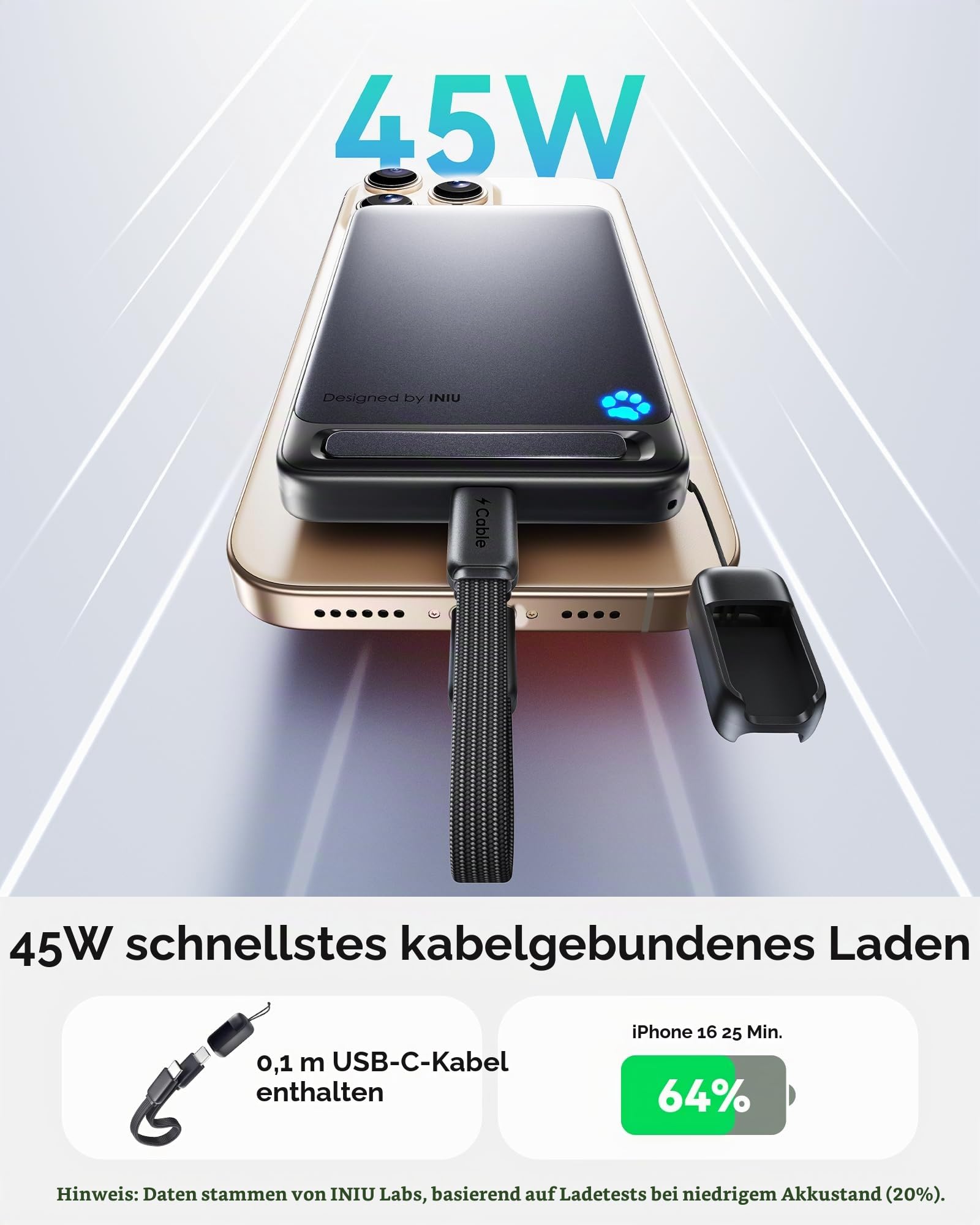 INIU für MagSafe Qi2 15W Powerbank, Ultraschlank 10000mAh Externe Handyakku