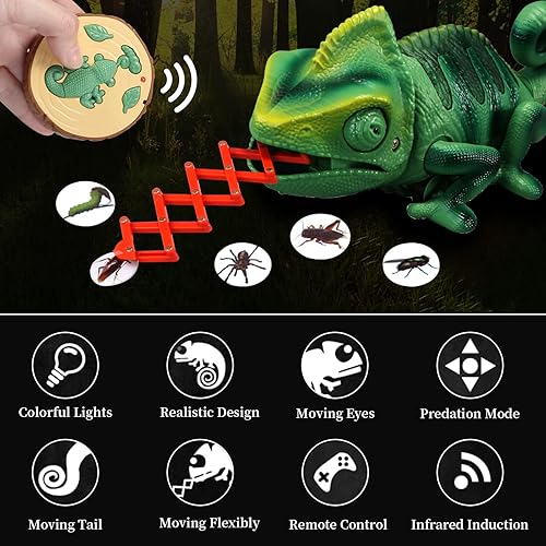 Miniatura 3 de Juguetes de animales camaleón a control remoto, luz LED, control remoto, juguete electrónico con ojos en movimiento, caminar, cambio de color