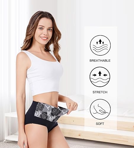 Miniatura 5 de HAVVIS Bragas Ropa Interior de Mujer de Algodón Cintura Alta Control Abdominal Panties Rosa Jacquard para Damas Multipack