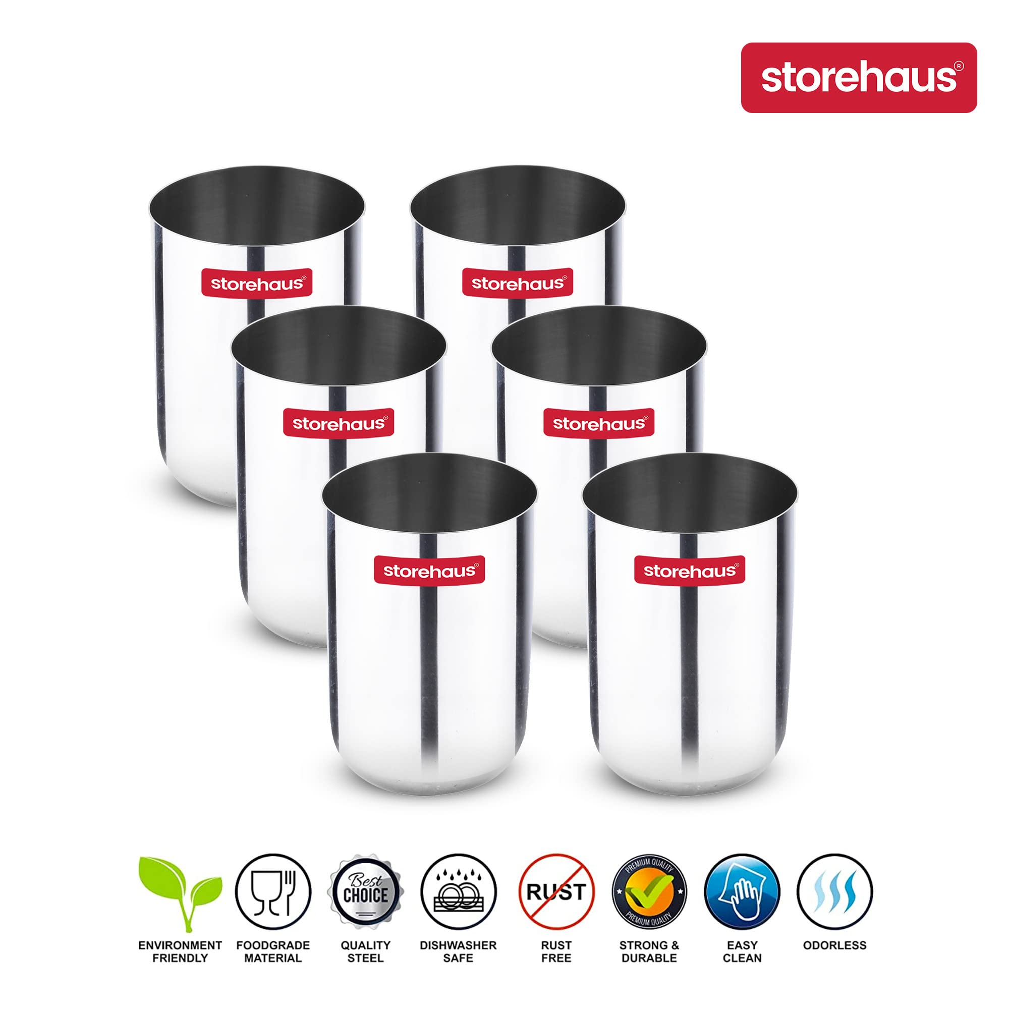 Storehaus Stainless Steel 6 pc Glass Set, Ideal for Home, Restaurants and Family Use, Kitchenware, Silver 2