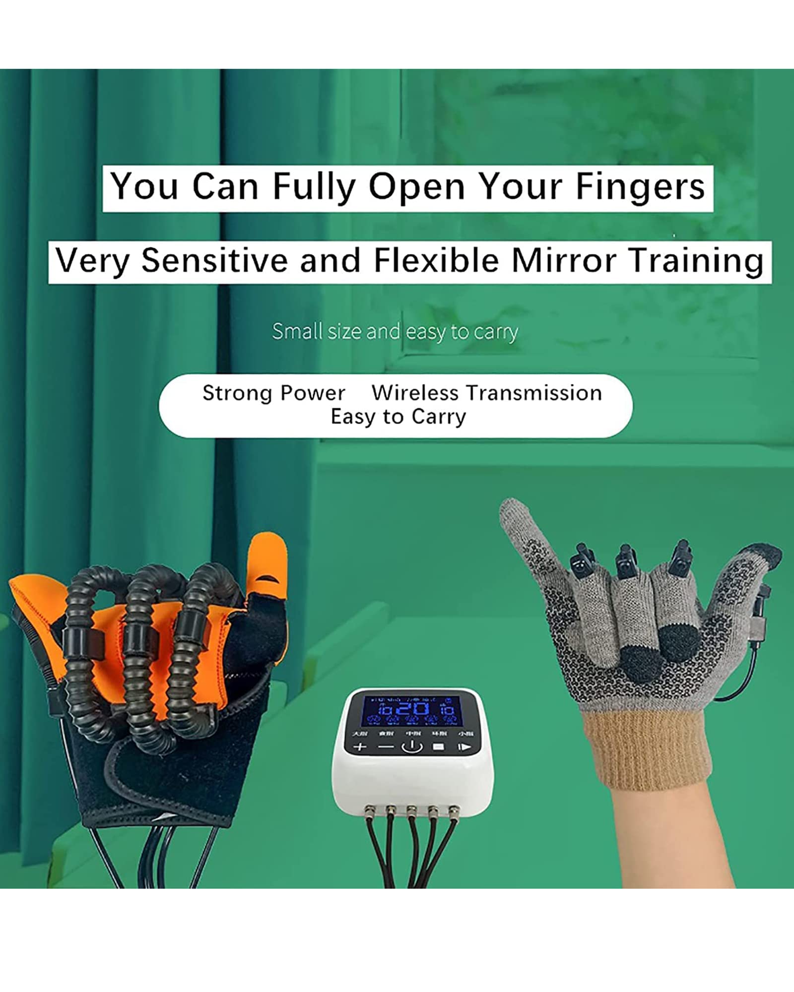 Potente Kit de Guante Robot de rehabilitación de Manos Extensión de Dedo Ortopédicos Trazo Férula de Mano Dispositivo de Entrenamiento de Dedos, Izquierda, M (Derecha M)