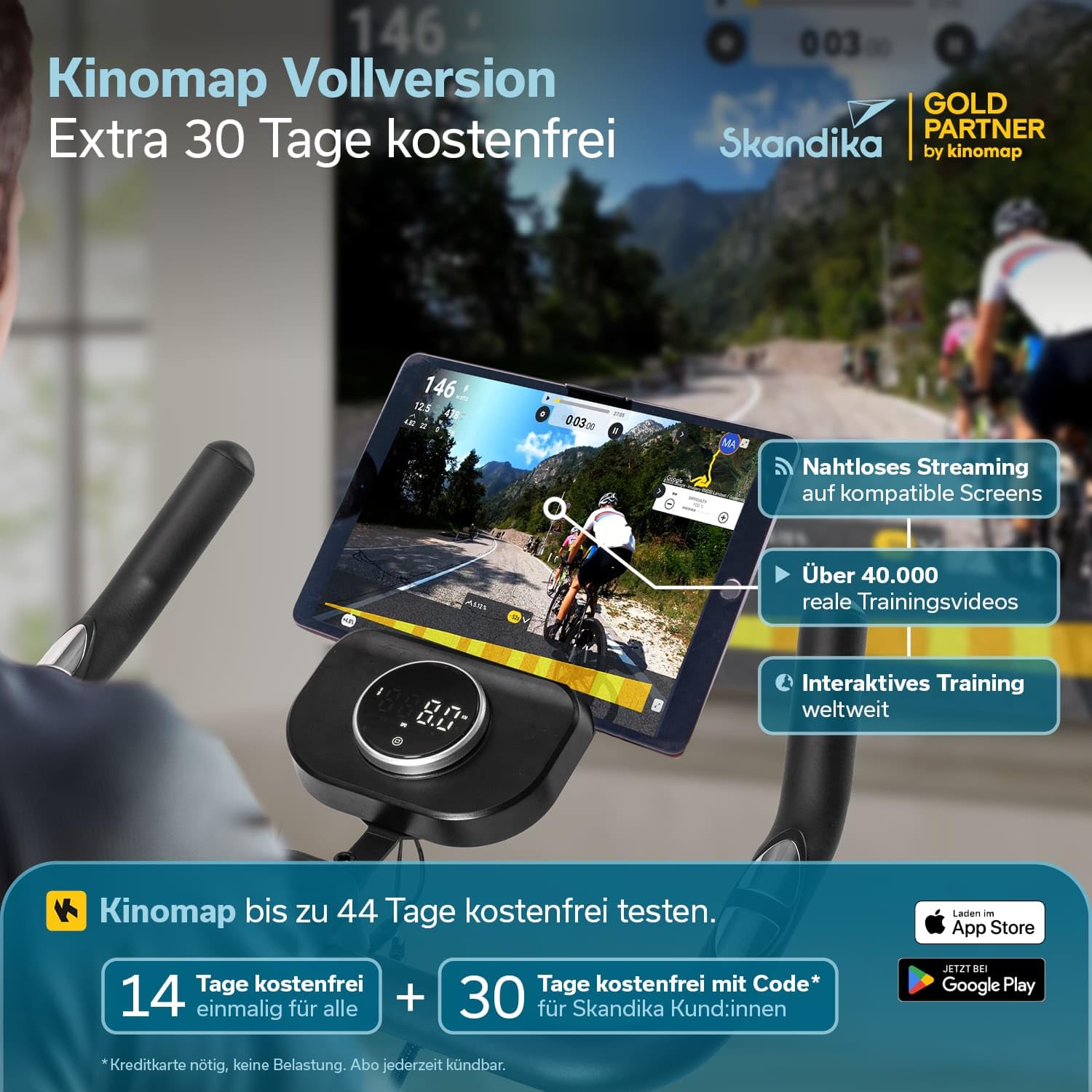 Skandika Spinning Bike Falk P8-HM rower treningowy, bezstopniowy hamulec magnetyczny, stalowa rama, wyświetlacz LCD, kompatybilna z aplikacją Bluetooth, do 125 kg, rower Speedbike, ergometr do domu