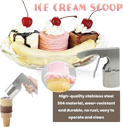 Miniatura 5 de Cuchara cilíndrica para helado, cuchara de helado de acero inoxidable con liberación de gatillo, cuchara de helado de gran volumen, cuchara