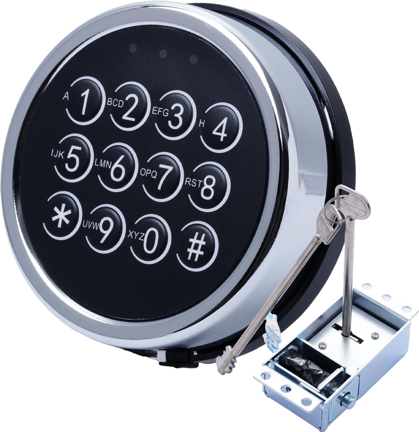 Chrome Keypad Electronic Gun Safe Lock Replacement, Stack on Safe Lock with Solenoid Lock, 2 Override Keys