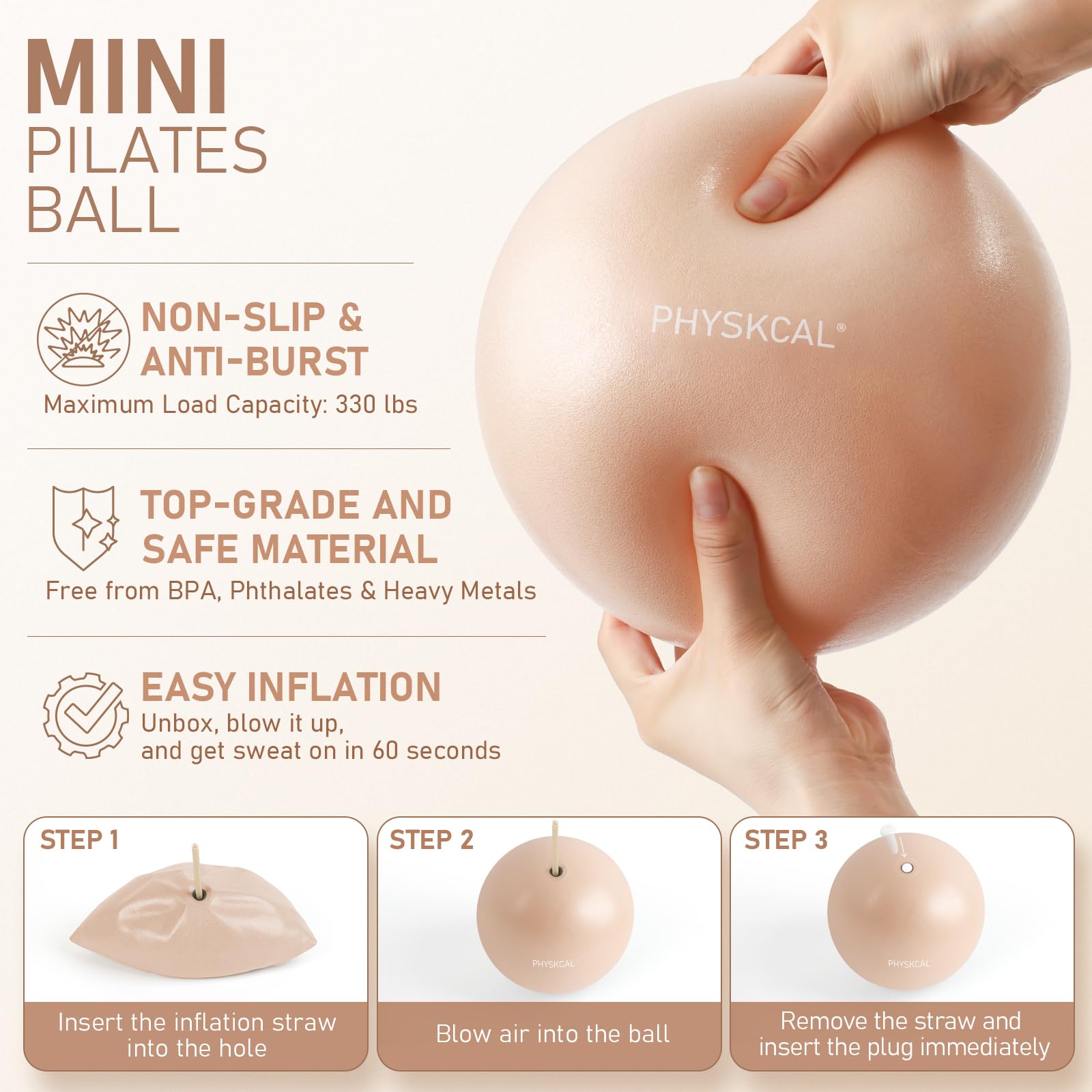 PhysKcal Kit de Pilates, Anneau 38 cm avec Ballon et Bandes de Résistance