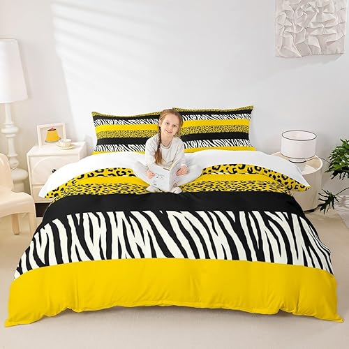 Miniatura 9 de Juego de funda de edredón de leopardo para niños, tamaño matrimonial, juego de ropa de cama de piel de cebra y guepardo abstracto, decoración de