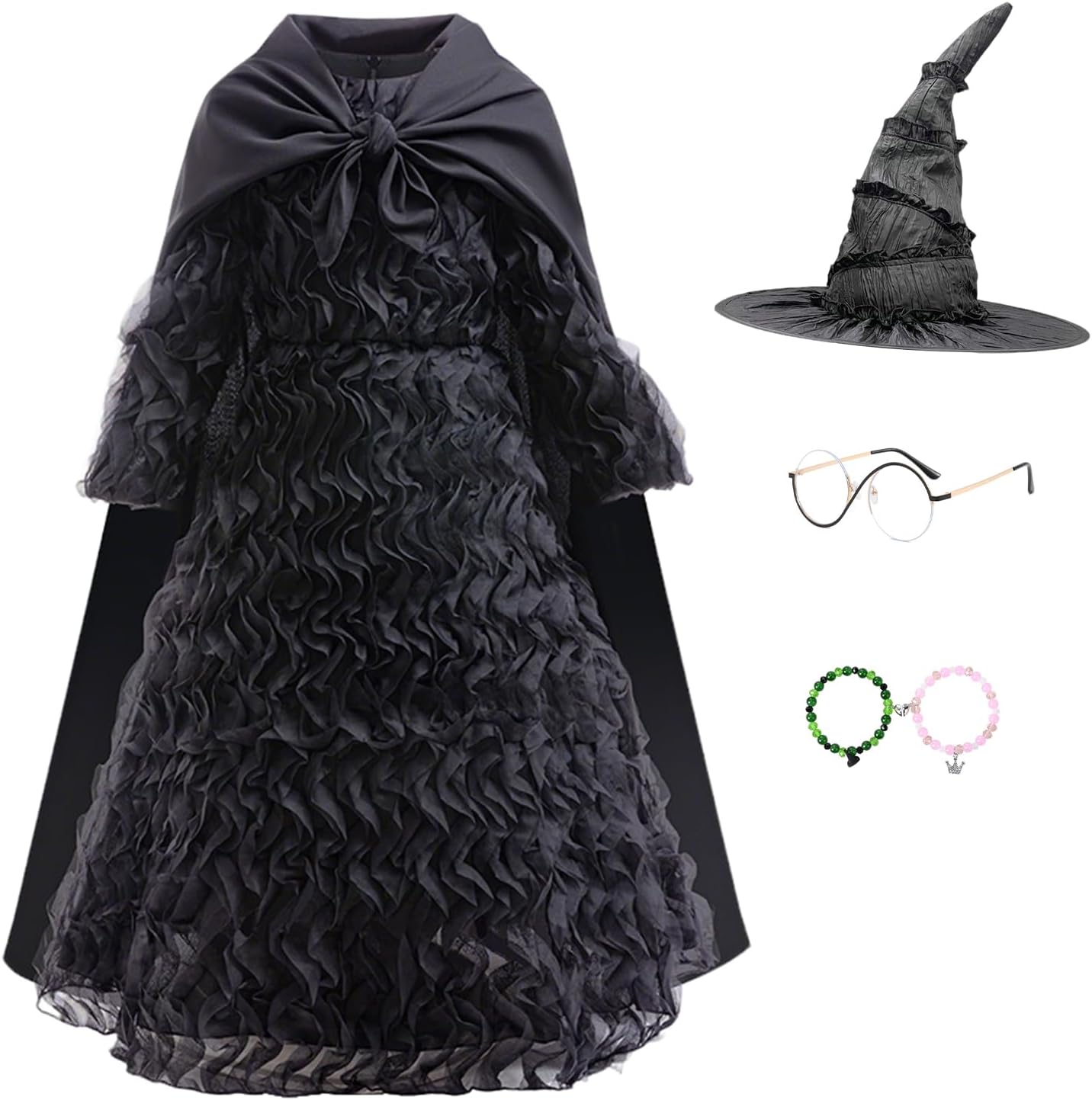 Kids Witch Costume Dress with Hat Glasses and Accessories