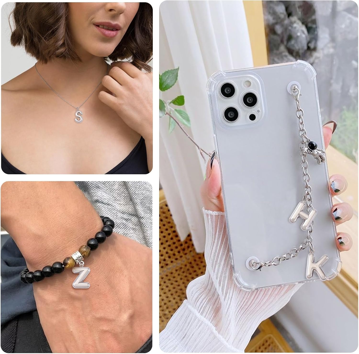 Beadthoven 52Pcs 26 Letter Charms Silver Stainless Steel Initial A-Z Alphabet Pendant Small Capital ABC Bubble Letter Metal Charms Cute Jewelry Accessory for DIY Necklace Earring Keychain Craft Making - Image 4