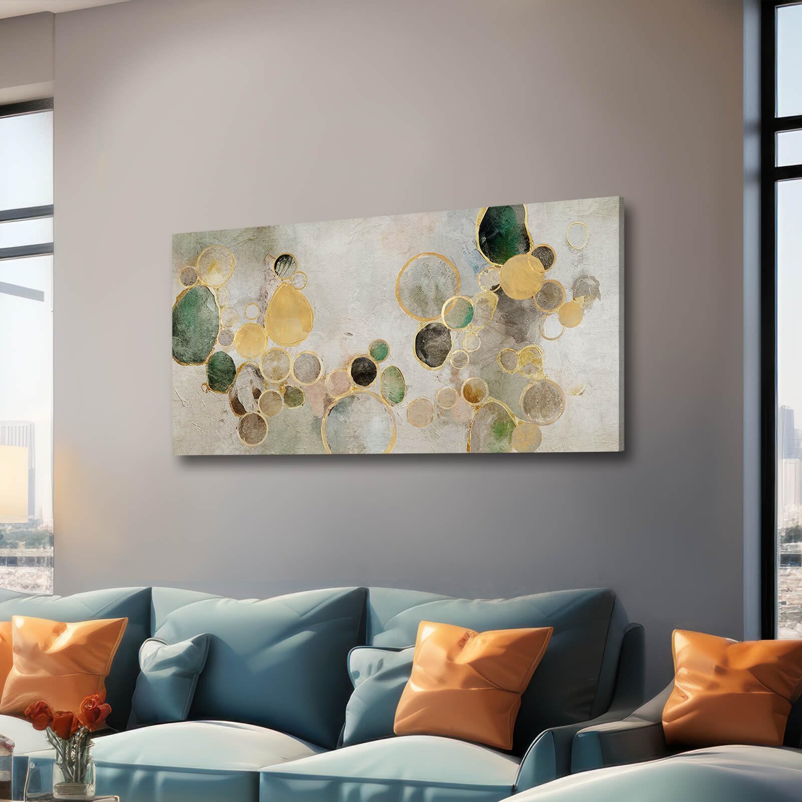 Gold Line Abstract Wall Art - Large Canvas Decor -17