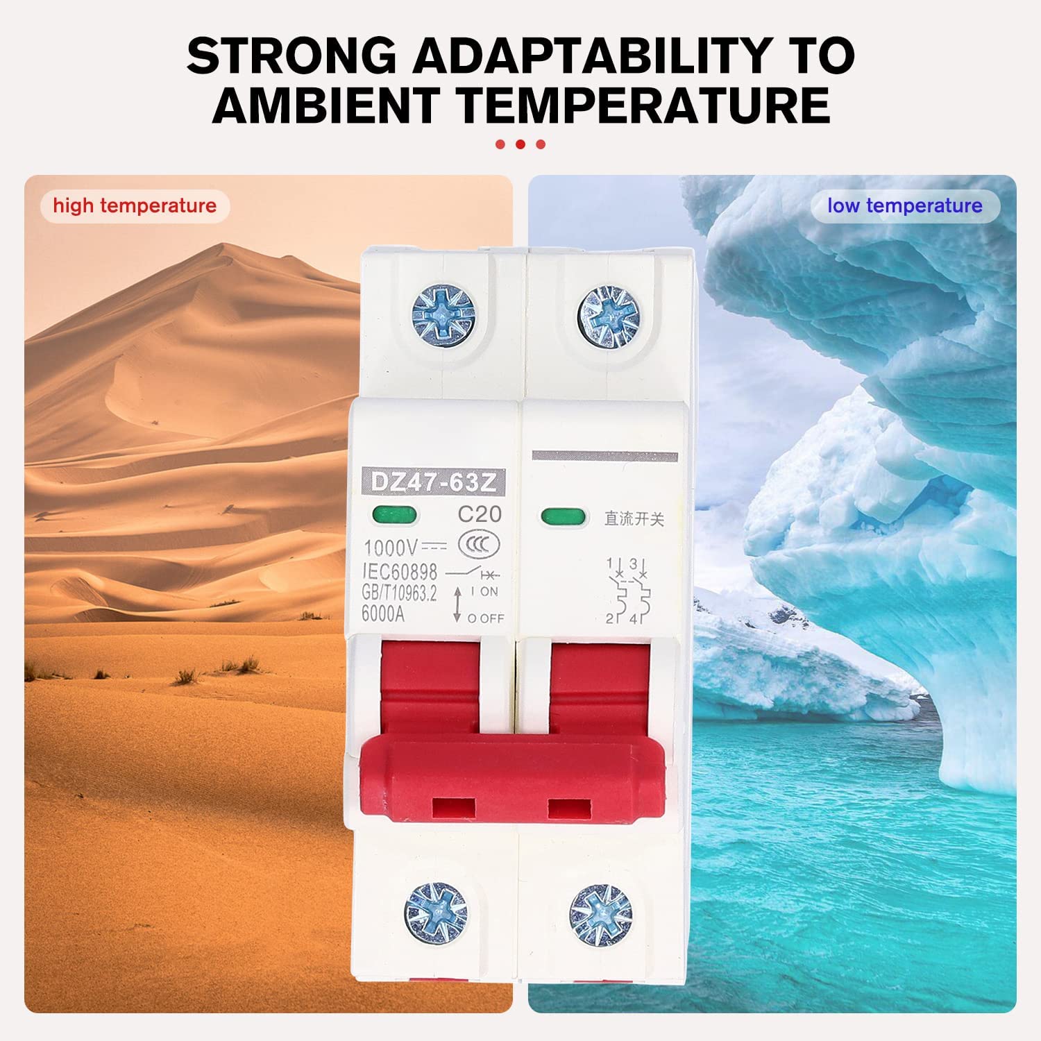 4 Pièces Disjoncteur Miniature 1000V DC 2P 20A Din Rail Mount Protection Contre Les Surcharges à Domicile Interrupteur D'air pour Lignes de Distribution D'éclairage Résidentiel Système PV Solaire