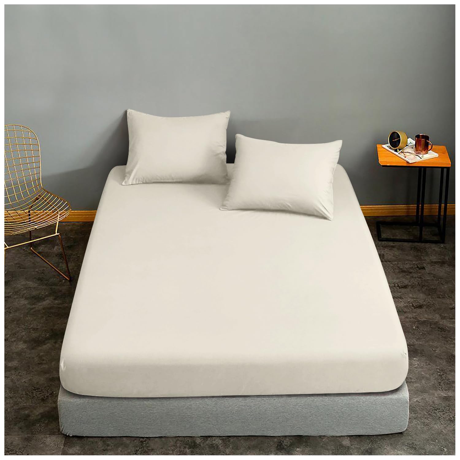 Gc Gaveno Cavailia Deep - Cream 40 Cm Extra Deep Single Bed Sheet- 400 Thread Count Egyptian Cotton Fitted Sheet- Anti Allergy Bedding Sheets- Cream