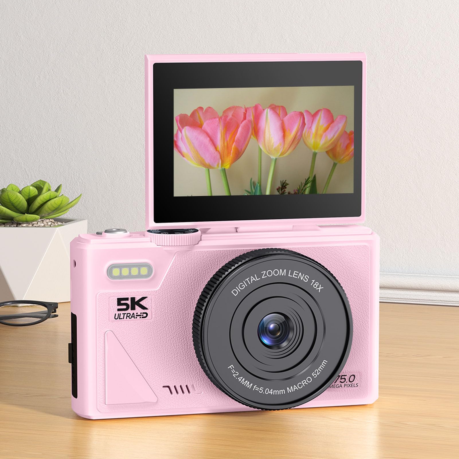 Jectse Fotocamera Digitale 5K Foto da 80 MP Zoom 18X Schermo Ribaltabile da 3 Pollici Fotocamera per Vlogging con Pausa Video Time Lapse Rallentatore per Fotografia Streaming Live
