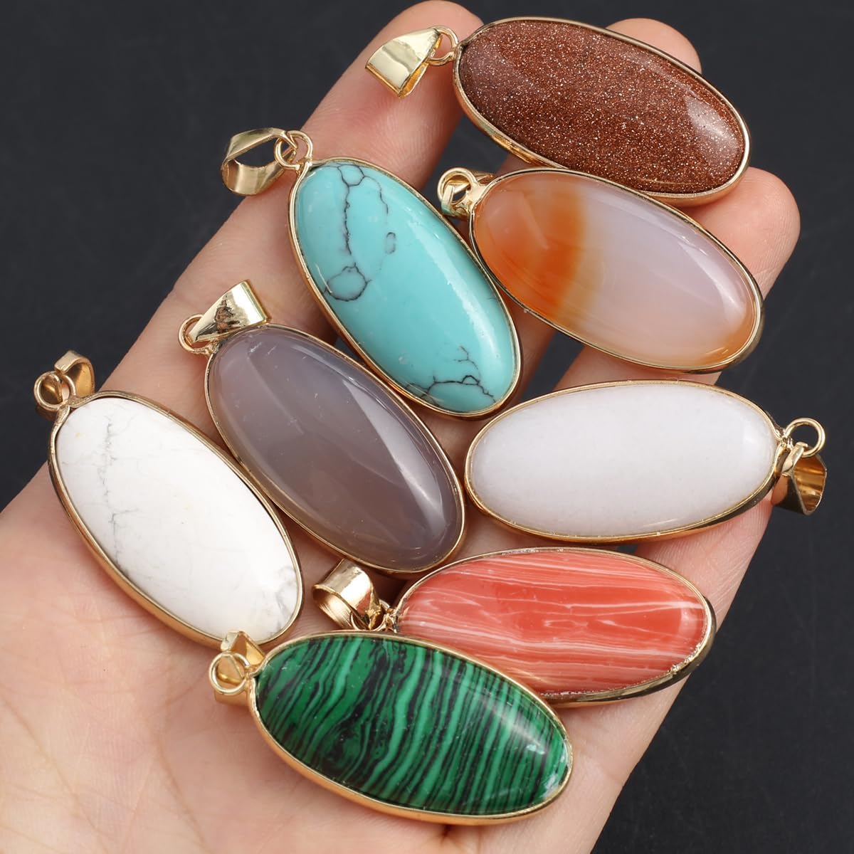 LHJ 8 Pcs Natural Stone Pendants Random Oval and Water Drop Shape Healing Crystal Agate Charms for Jewelry Making Necklace Gift - Image 2