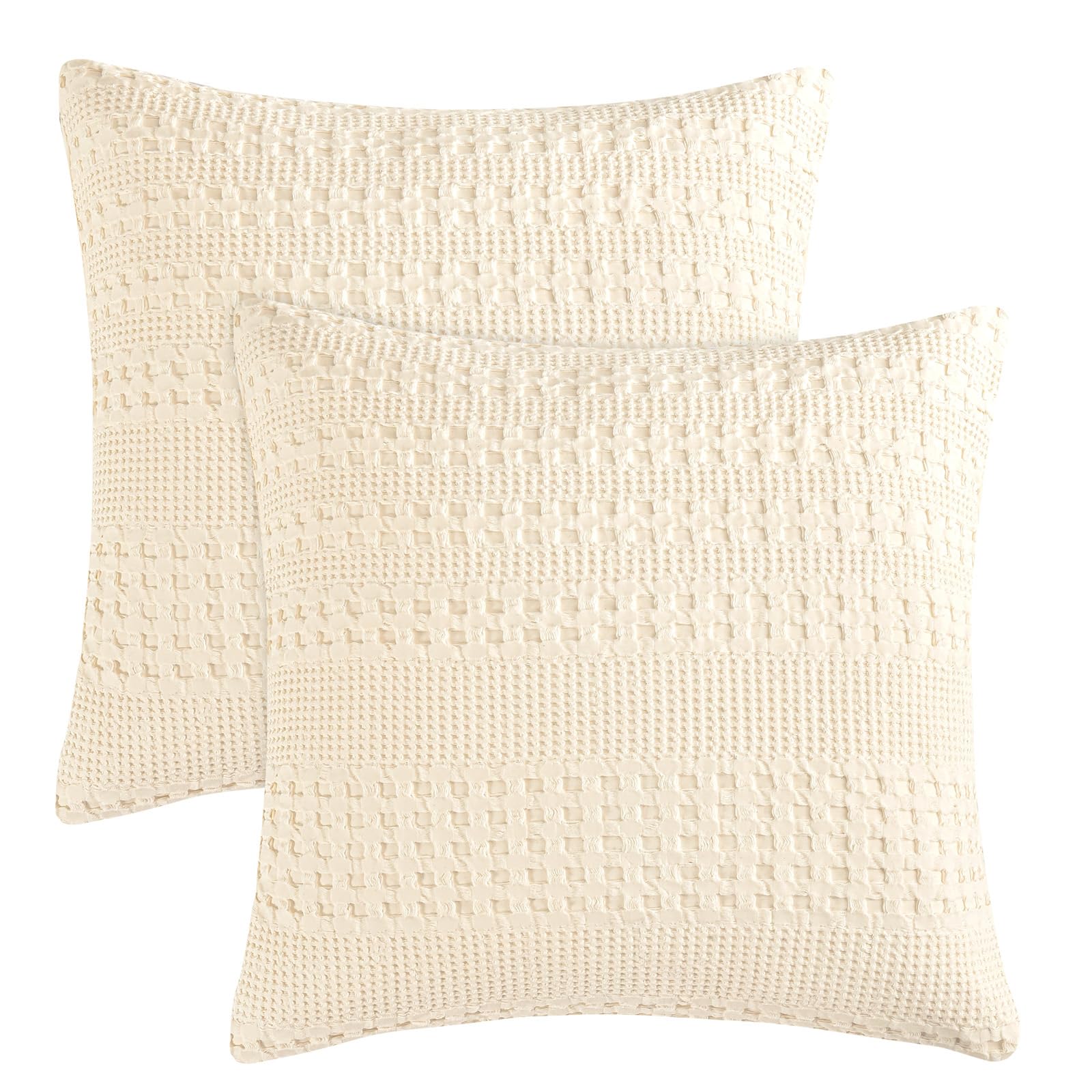 phf waffle weave euro pillow shams, 2 pack 100% cotton pillow covers 26x26 inches for decor, no insert, luxury aesthetic euro pillow cases for bedroom decor, natural