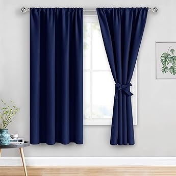 RYB HOME Living Room Blackout Curtain Panels Door Drapes Rod Pocket Window Treatments Energy Efficient Blocking Lights for Boy's Room Kitchen, Wide 42 by Long 72 inch, Marine Blue, 2 Panels