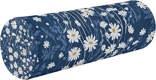 JUNZAN Blue Daisy - Almohadas decorativas florales para sofá, fundas de almohada para cuello, almohada de espuma viscoelástica, cilindro de espuma