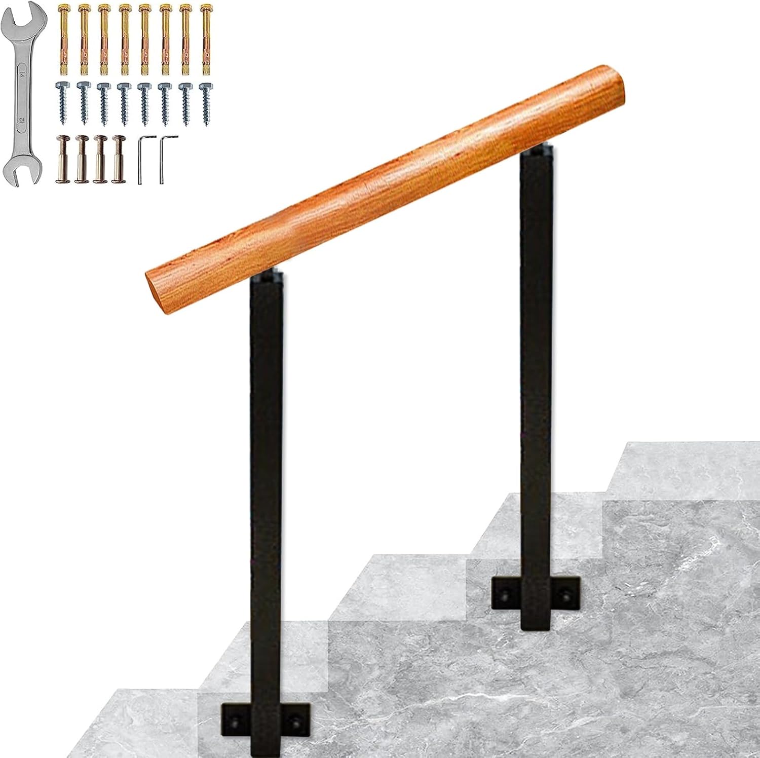 Wooden Handrails for Outdoor Steps Side Walls, Wrought Iron Stair ...