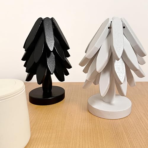 Miniatura 2 de Salvamanteles de madera para platos calientes, juego de salvamanteles en forma de árbol, 4 madera de nogal + 1 soporte almacenado como un árbol de