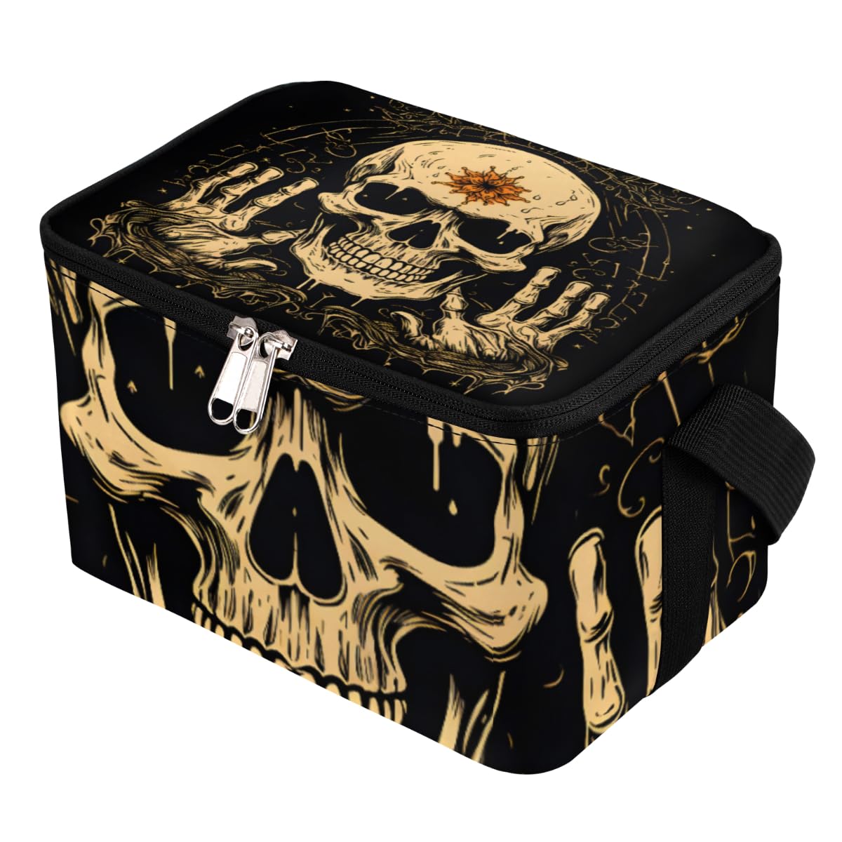 GzLeyigou Lunch Bags for Women Men 9 Cans,Skull Retro Hot & Cold Food Delivery Bag Insulated Grocery Bag Insulated Lunch Box Skeleton Cooler Bag for Office Work Picnic Beach