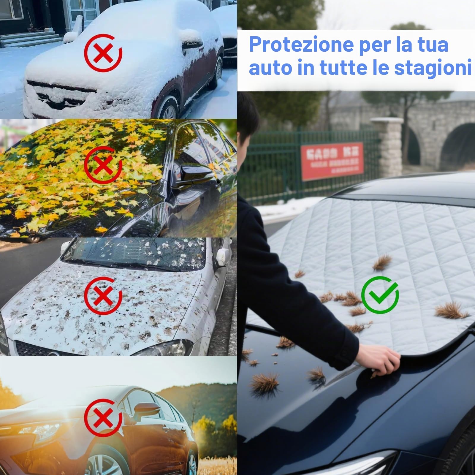 Copertura Parabrezza Auto 195x126cm 6 Magneti Antighiaccio Ripiegabile