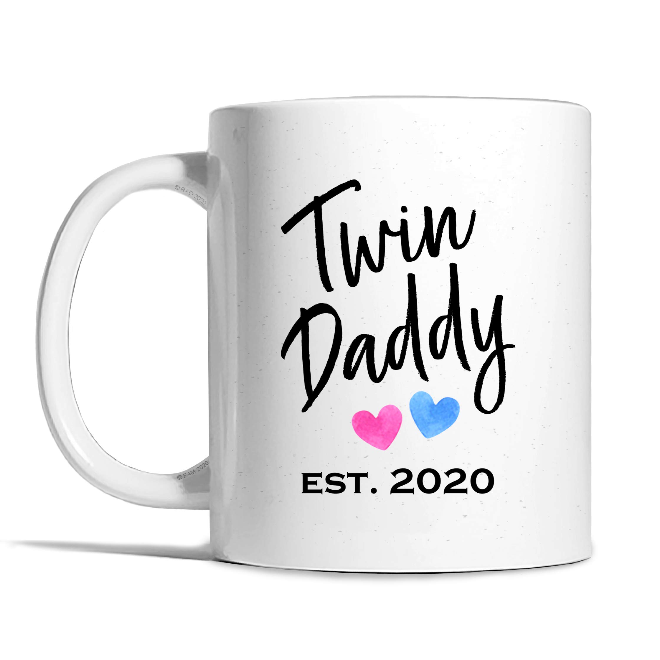 Risk-A Designs Twin Daddy Est 2020 Pink and Blue Hearts mug, twin daddy gift, daddy to twins gift, parent to twins gift, daddy to be gift, pregnancy reveal mug gift
