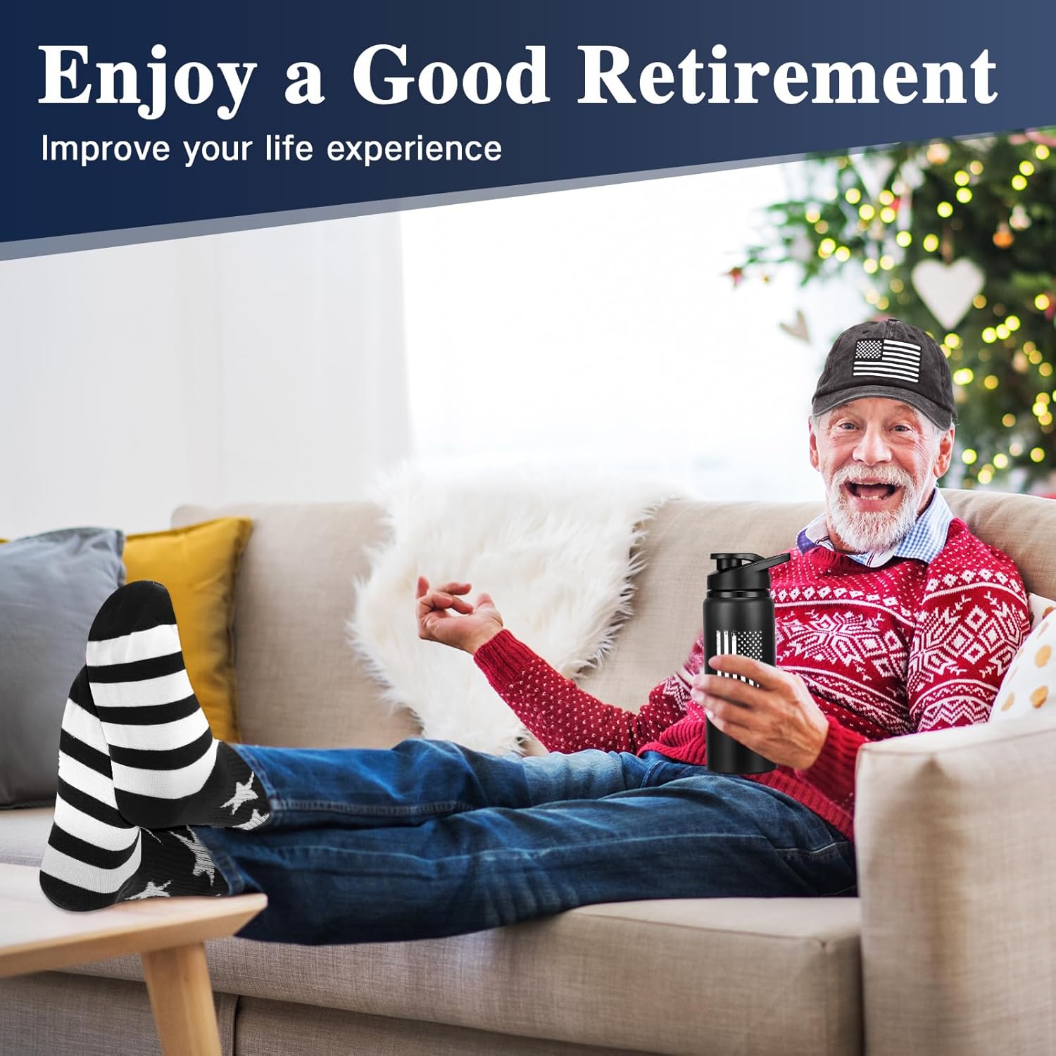 Sieral American Flag Gifts Set for Men Include Tumbler Baseball Cap Socks Keychain with Gift Box for Veterans Christmas - Image 5