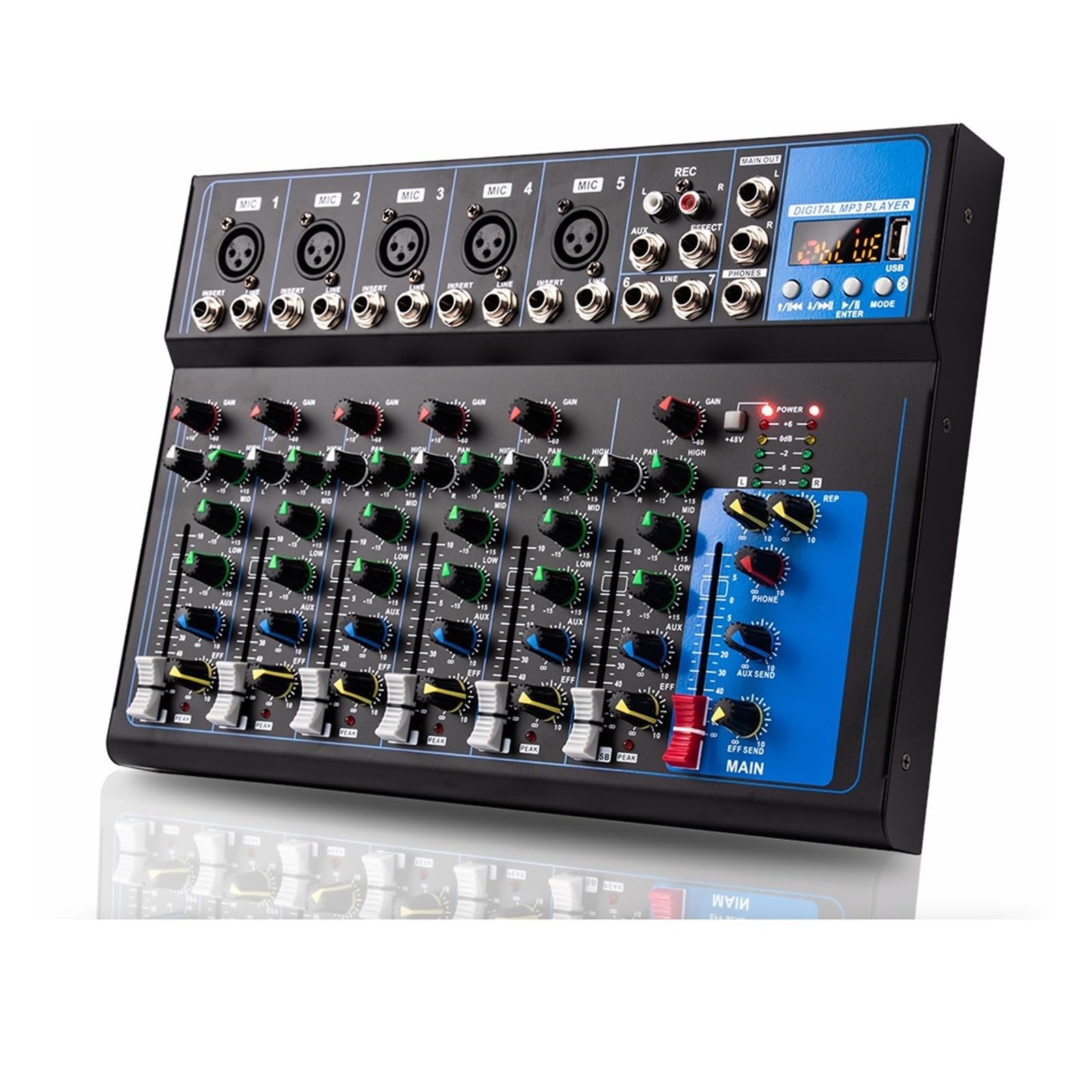 VChics Mixer Audio, Mixer Audio Mixer Professionale A 7 Canali Riverbero USB F7 Home KTV Mixer Audio di Rete Live for Performance sul Palco for PC per Chitarre, Bassi, tastiere(F4)
