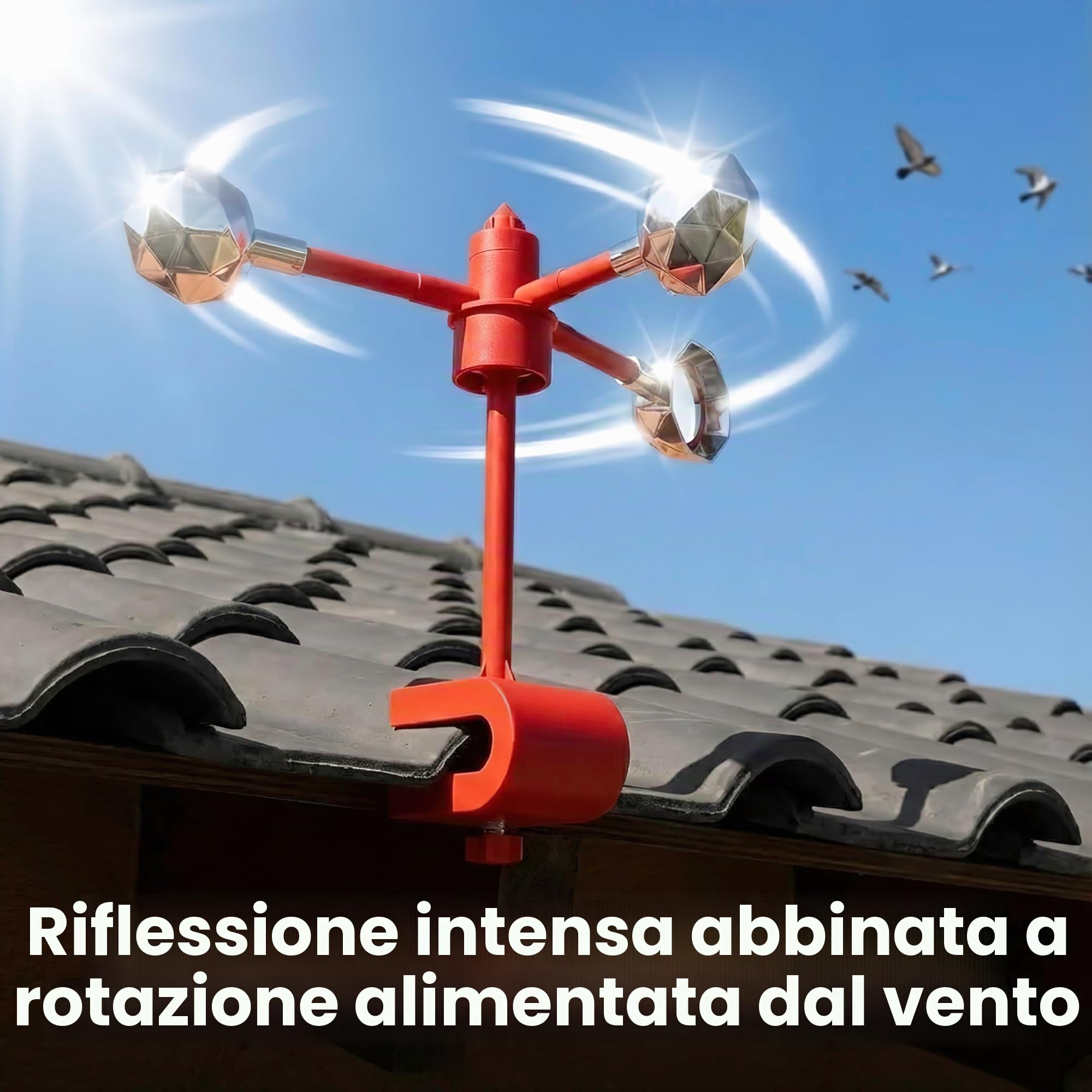 Dispositivo riflettente per spaventare gli uccelli, argento, alimentato dal vento, spaventa gli uccelli per esterni, tiene lontani piccioni picchi gabbiani per giardino patio, dotato di un