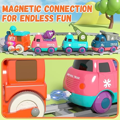 Miniatura 5 de Juego de tren eléctrico para niños pequeños, juguetes de tren magnético con luz y música, juego de pista de tren para niños pequeños de 3 a 5 años,